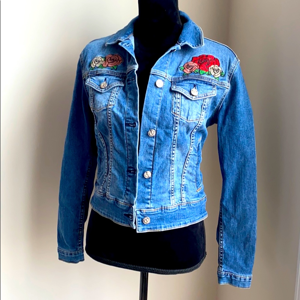 Lularoe Embroidered floral denim jacket XS x-small